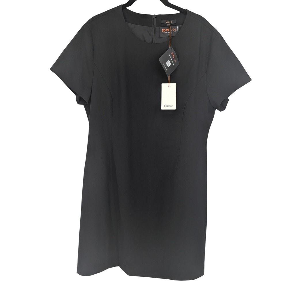 Quince Sheath Dress Womens Medium Black 3D Wool Short Sleeve Professional NWT